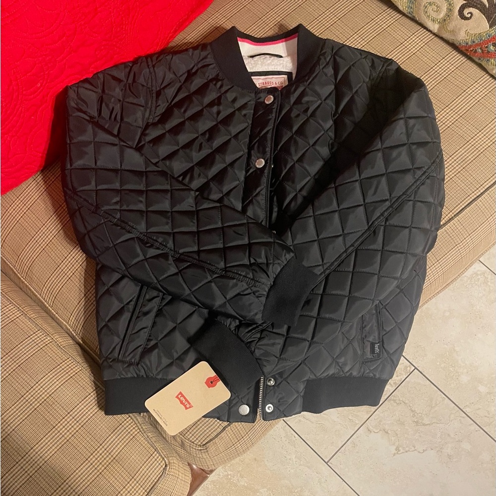 Levis Black Quilted Bomber Sherpa Jacket